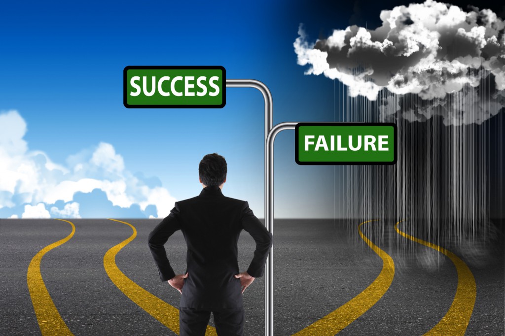 Cross roads with success and failure road signs
